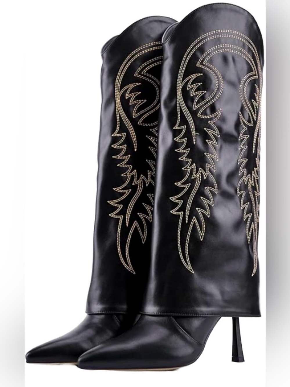 Black Embroidered Knee-High Women's Boots - Designer Style size 9